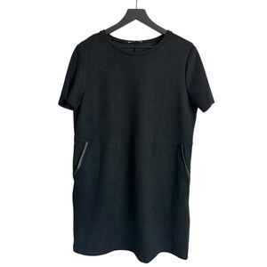 Zara Black Faux Suede Short Sleeve Dress with Pockets